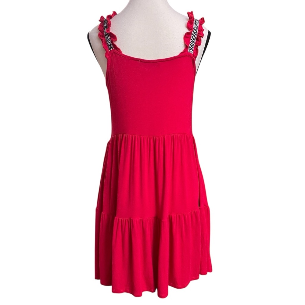 Madison‎ Grey Red Ruffle Strap Tiered Sundress Mini Dress Size S - Picture 3 of 8
